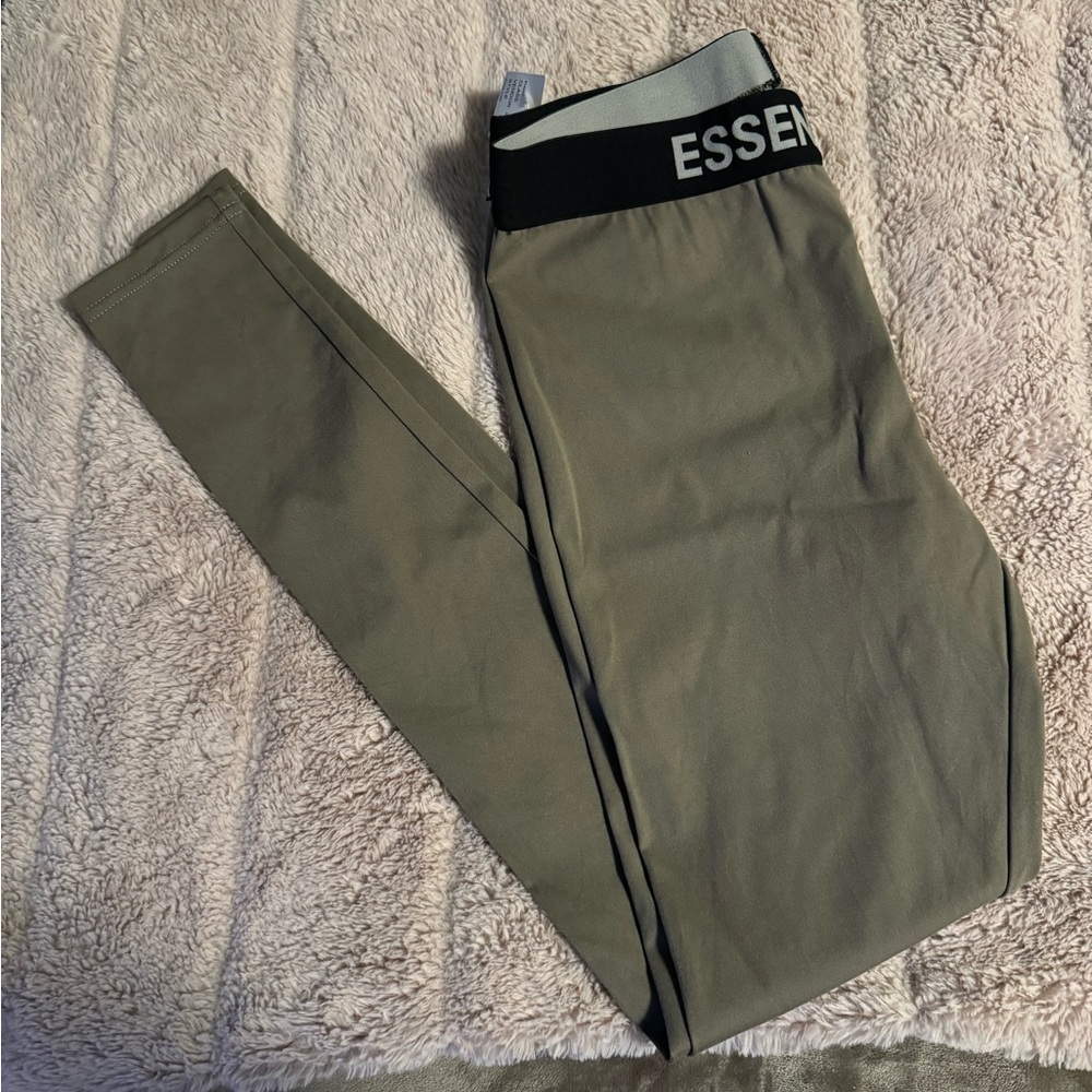 Fear of God Essentials Olive Green Leggings with Black Waistband